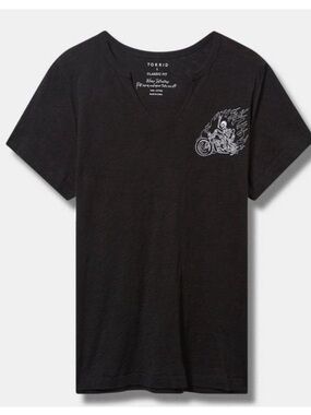 torrid Black V-Neck Tee with White Motorcycle Embroidery